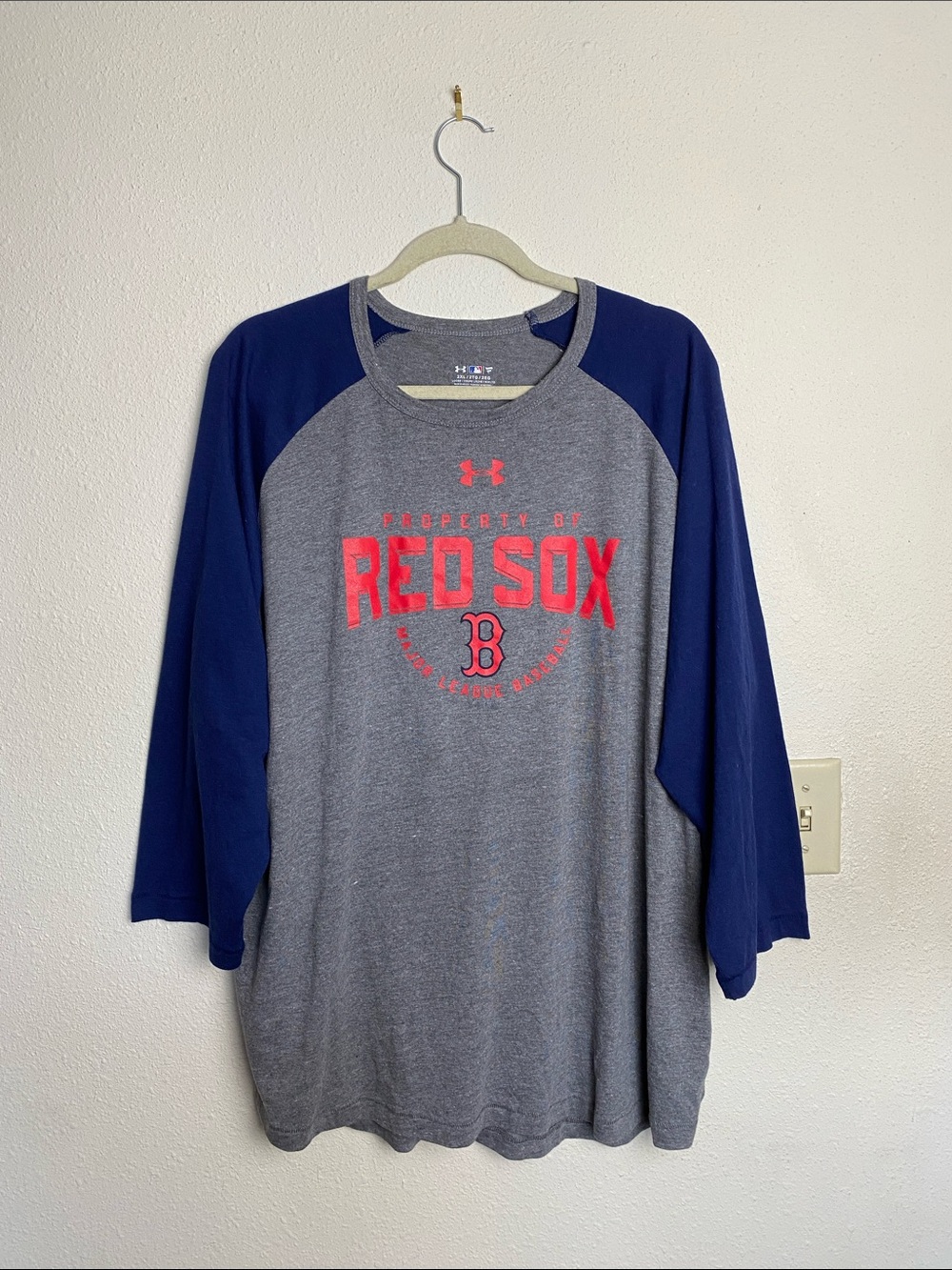 Under Armour Grey & Navy Boston Red Sox Raglan Long Sleeve Tee MLB 2XL